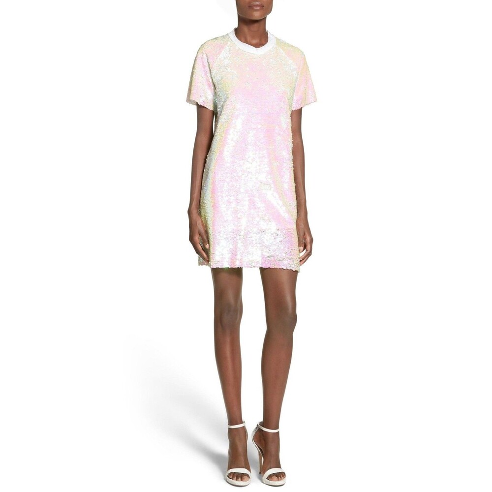 NWOT The Allflower Creative Beam Iridescent White Sequin T-Shirt Dress